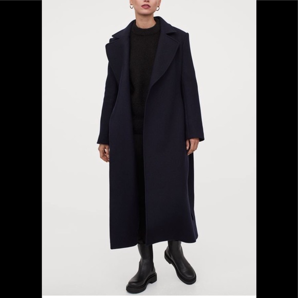 NWT H&M Premium Quality 64% Wool Navy Coat Size M - Picture 2 of 5